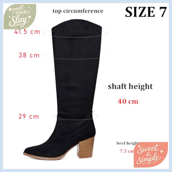 Knee High Boots Pointed Toe Suede Chunky Heel Slouchy Side Zipper Fashion - Picture 6 of 7